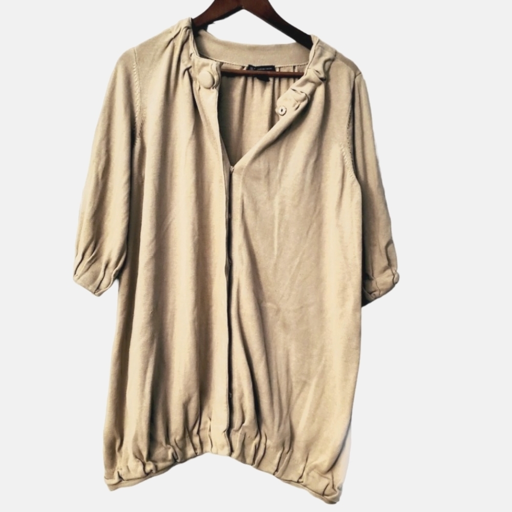 INC 3/4 Sleeve Snap Up Tan Silk Cotton Blend Cardigan 2X